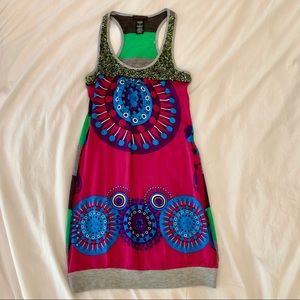 Custo Barcelona— mixed media dress- magenta & blue
